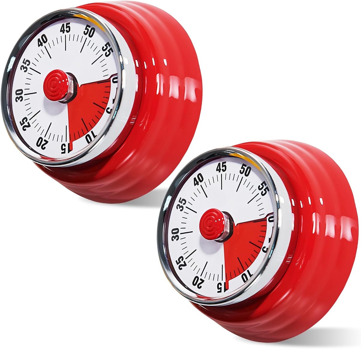 Timer, 2 stuks, keukentimer, mechanisch, magnetische eierwekker met magnetische voet, eierwekker voor keuken, koken, studie (1-60 minuten)
