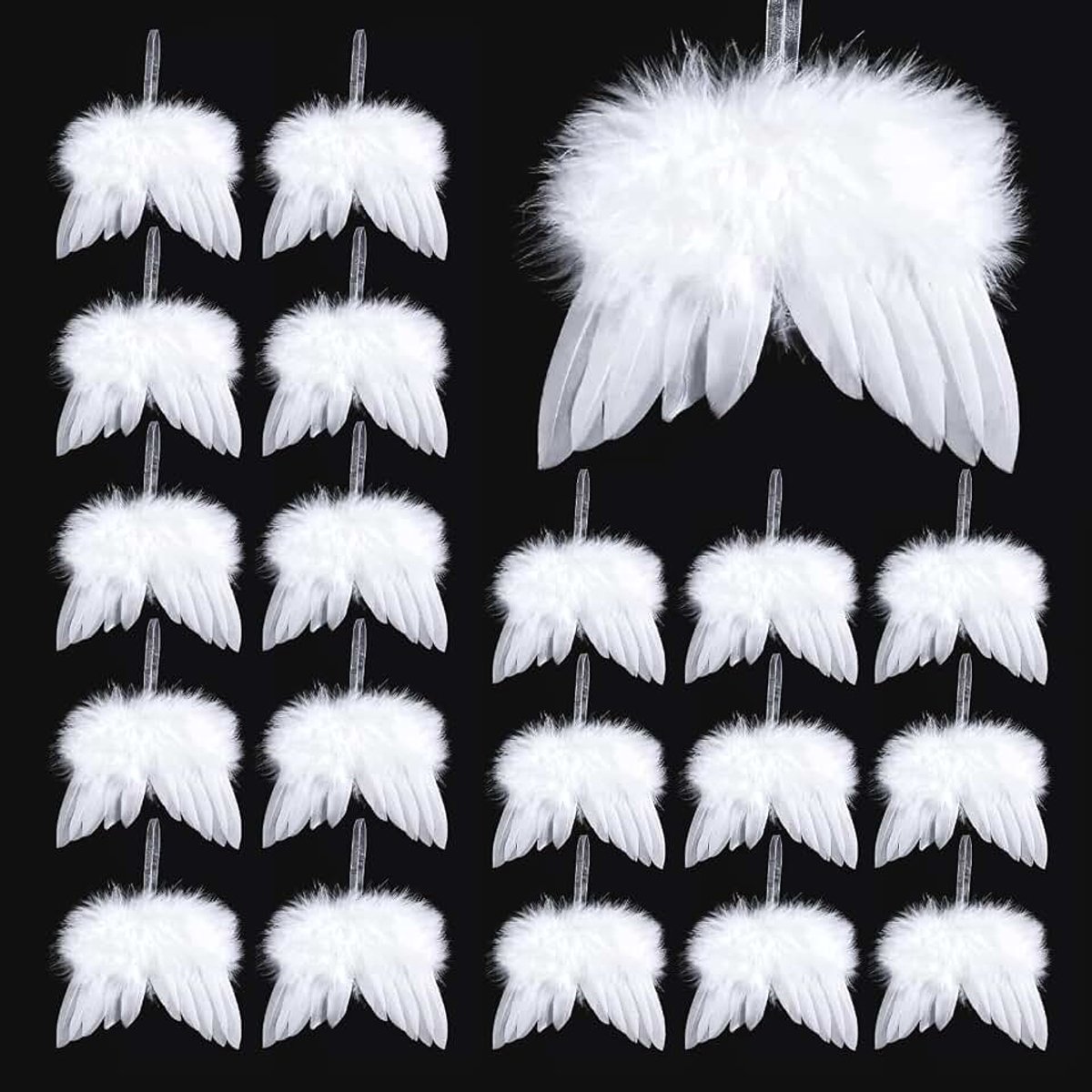 20 stuks engelenvleugelhangers, kerstboomdecoratie, vintage veer, doe-het-zelf knutseldecoratie, kerst-, baby-, doop- en feestdecoratie (12 x 10 cm)
