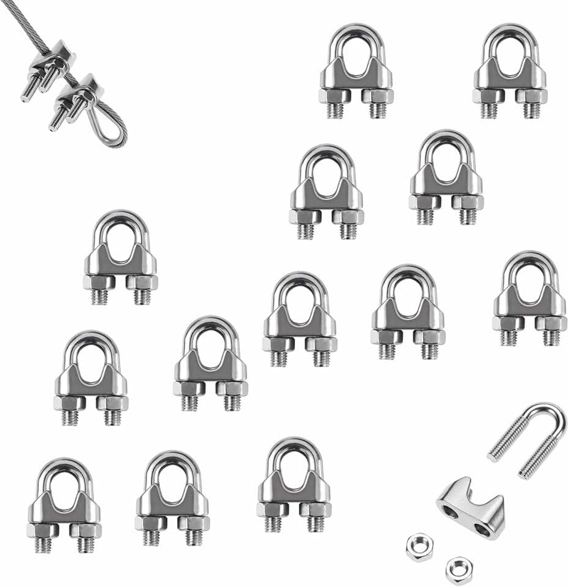 14 stuks M4 kabelklem draadkabelklem 4 mm roestvrij staal U-bouten beugelkabelklem voor 4 mm staalkabel staaldraad