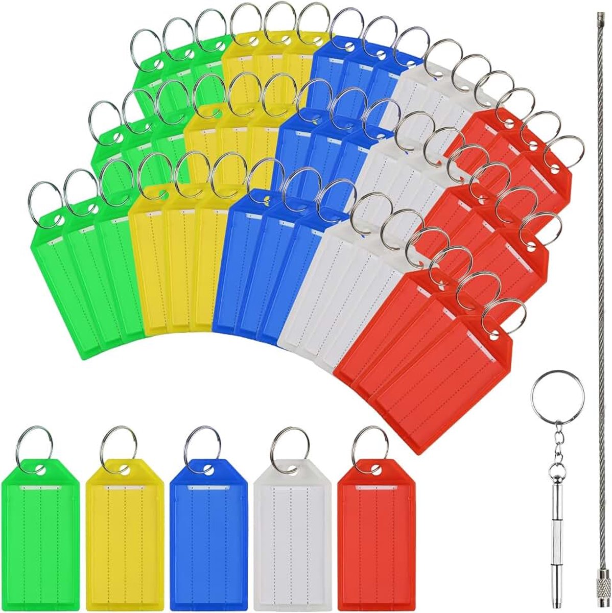 Kunststof, sleutelhanger, ID-label tags, om te beschrijven, in gesorteerde kleuren met staaldraad + gereedschap
