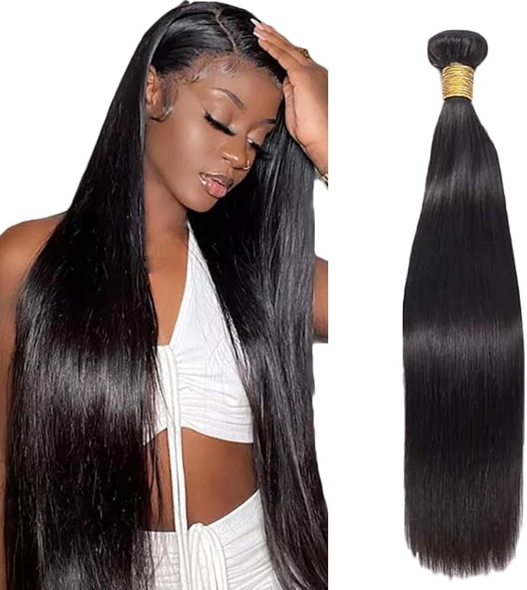 32 Inch #1B Natural Black Color Straight Echt haar pruik Bundles Human Hair Extensions Unprocessed Brazilian Virgin Menselijk haar Bundles Soft and Silky For Women