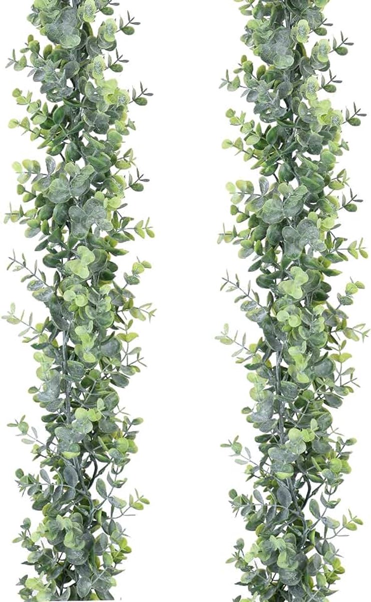 Eucalyptus Garland Plant 2 Pack Kunstmatige Wijnstokken Opknoping Eucalyptus Bladeren Groene Garland voor Bruiloft Achtergrond Boog Muur Decor 6 Voeten/stks UV Beschermd Indoor Outdoor