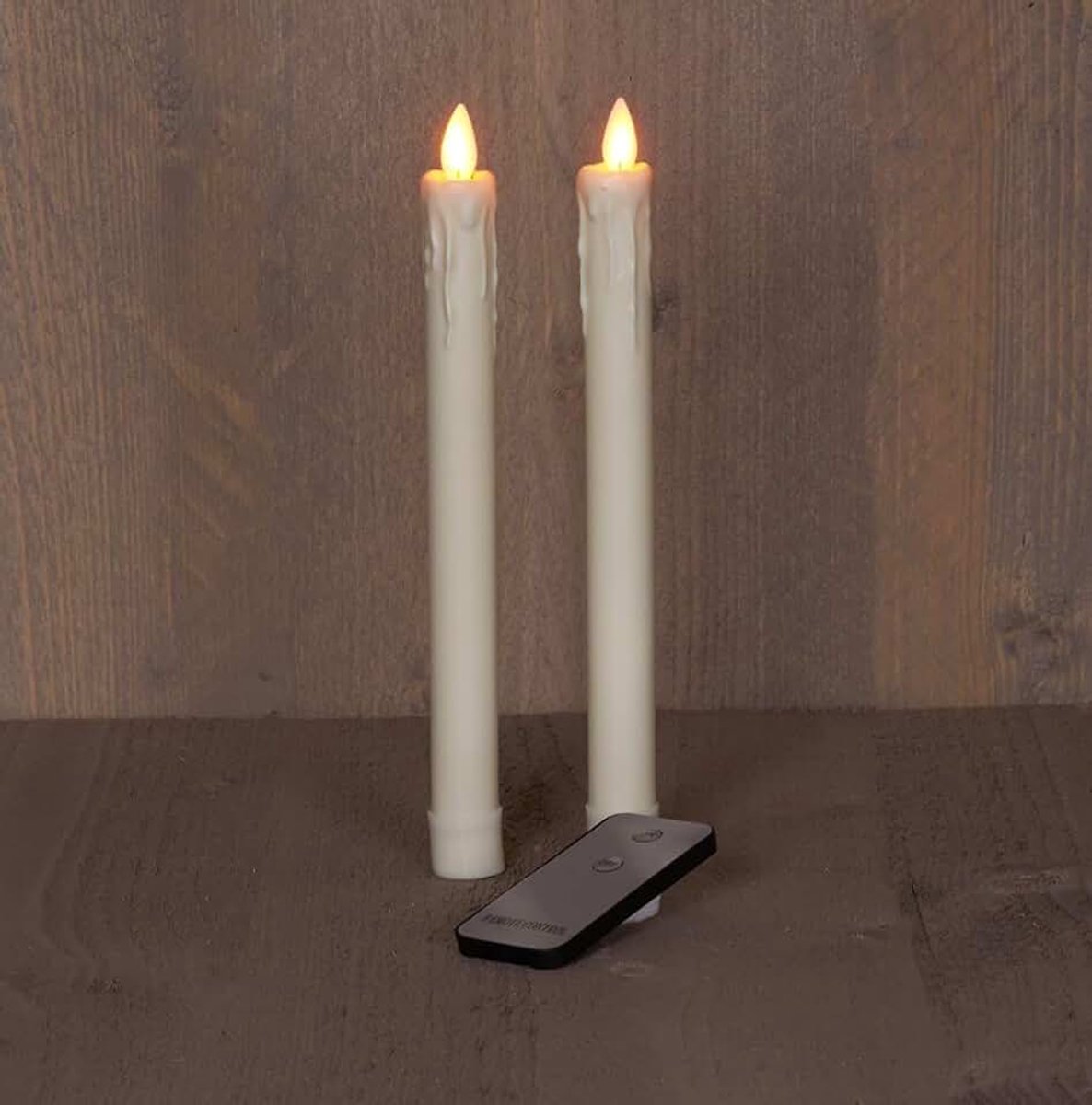 2 stuks tafelkaars wax bewegende vlam 23 cm ivoor met afstandsbediening