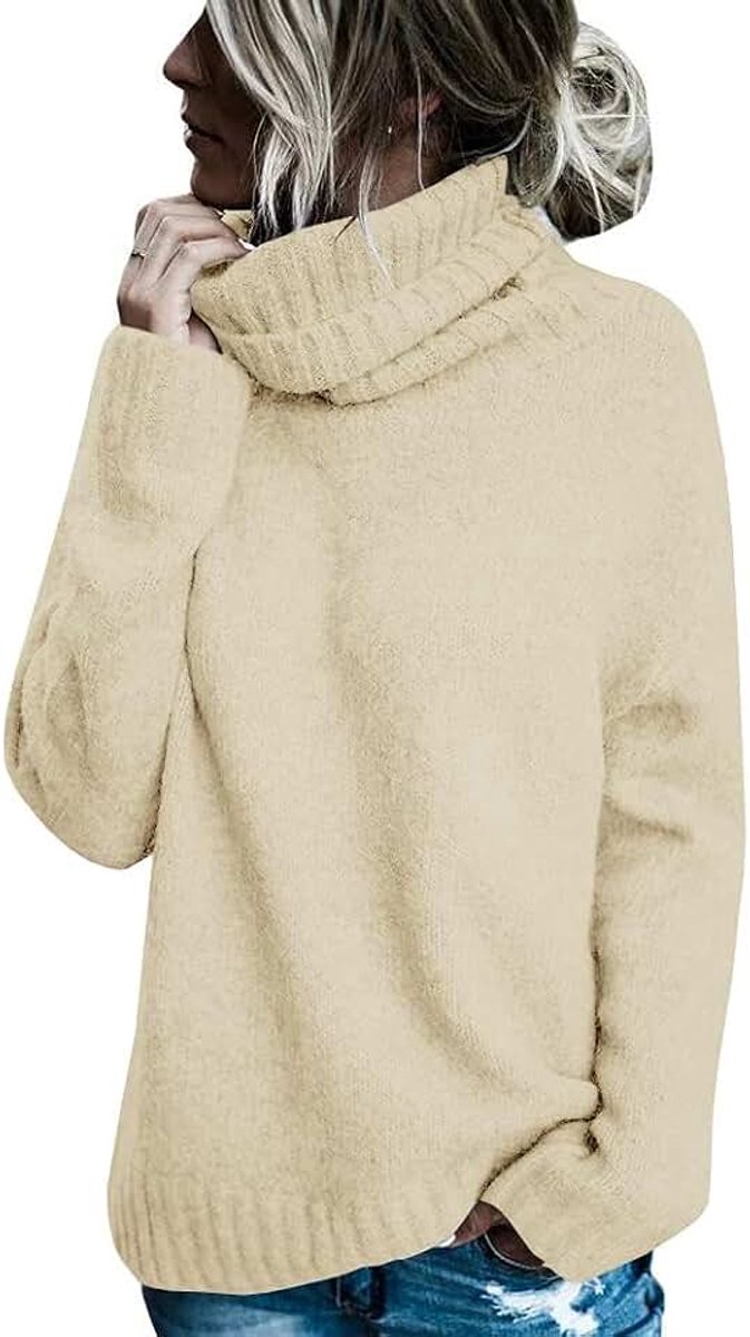 Runcati Trui dames rolkraag gebreide trui lange mouwen effen casual losse winter warme sweater