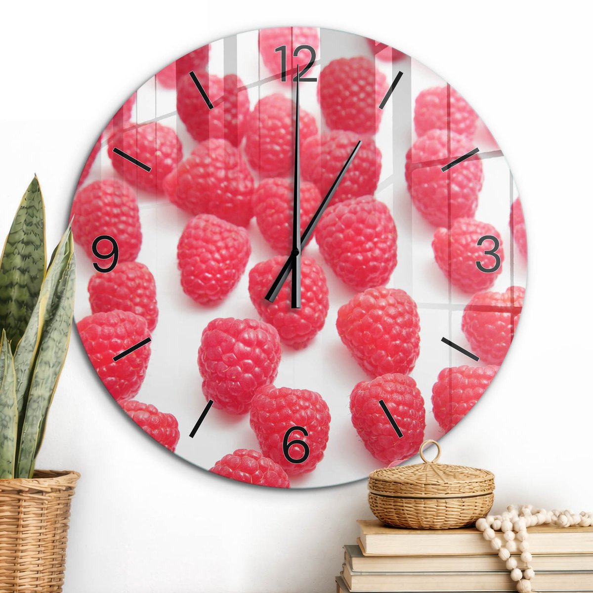 ArtPrintCave Rood Glazen Klok - Wandklok 60 cm - Muurklok Rond - Frisse Natuur Wandklok Keuken - Natuur Unieke Klok - Zwarte Klokwijzers
