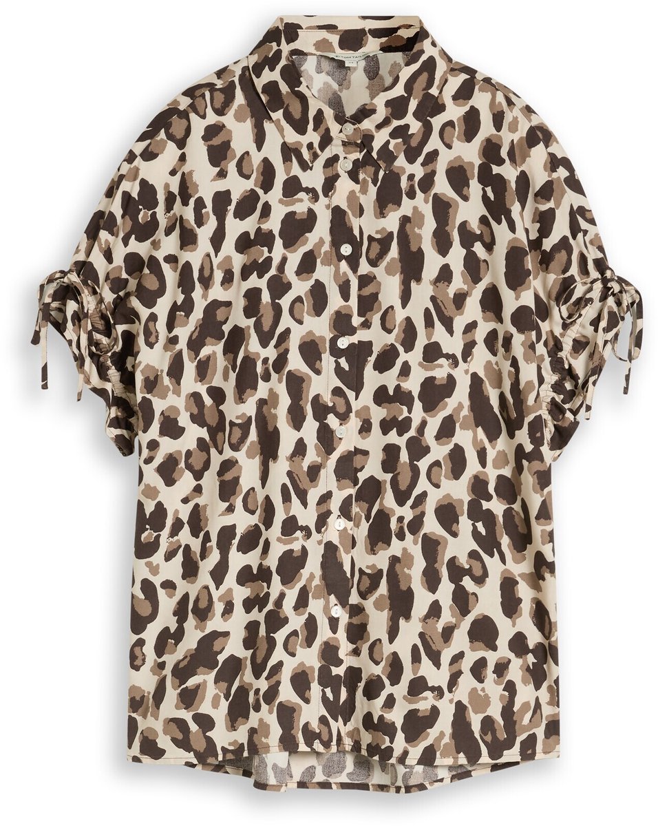 Tom Tailor - Losvallende blouse met strikken - Maat 46 - brown beige leo print