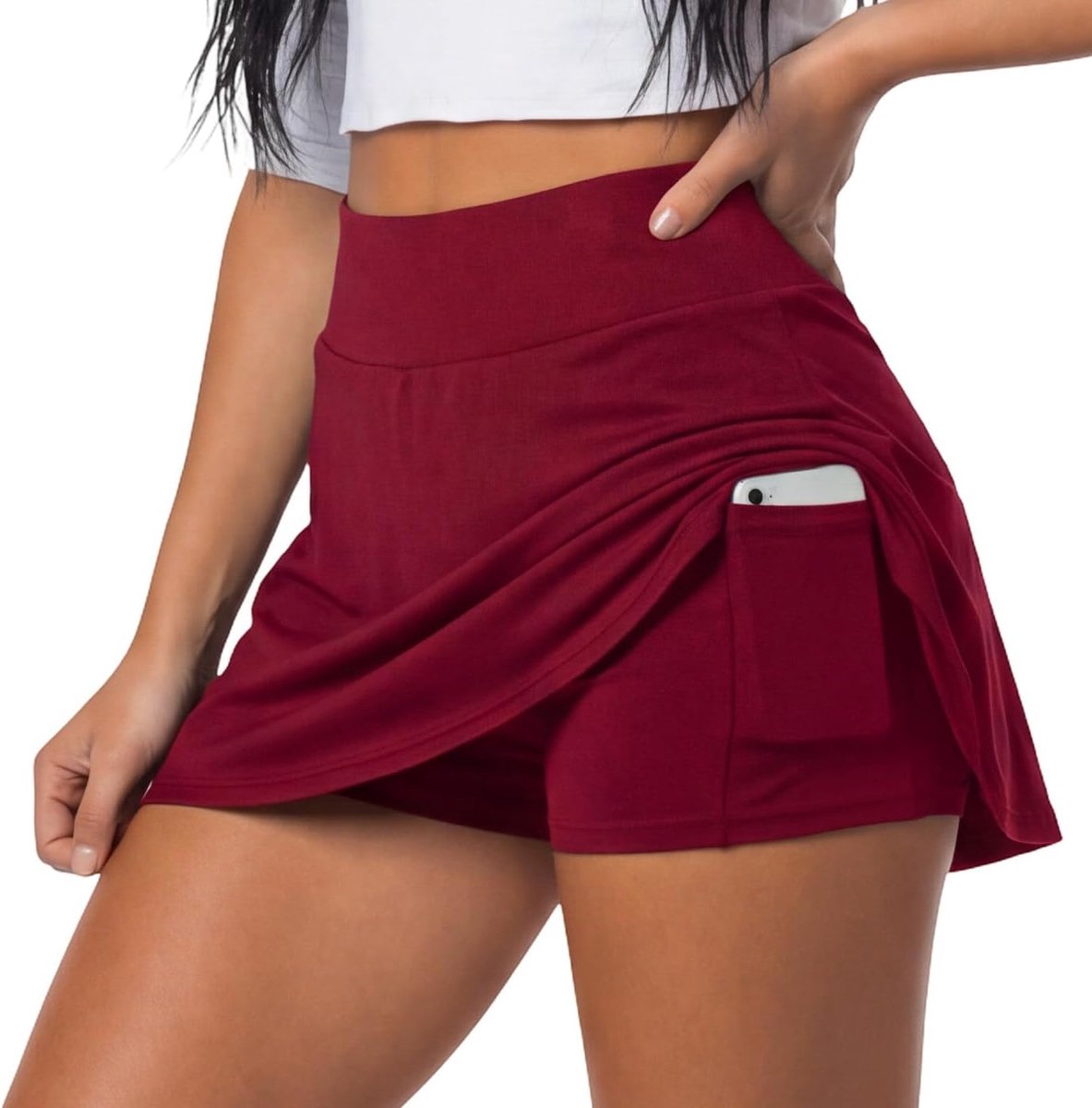 Damesrok met binnenshorts en telefoonhoesje, zachte microvezelstof met kreukvrije hoge tailleband