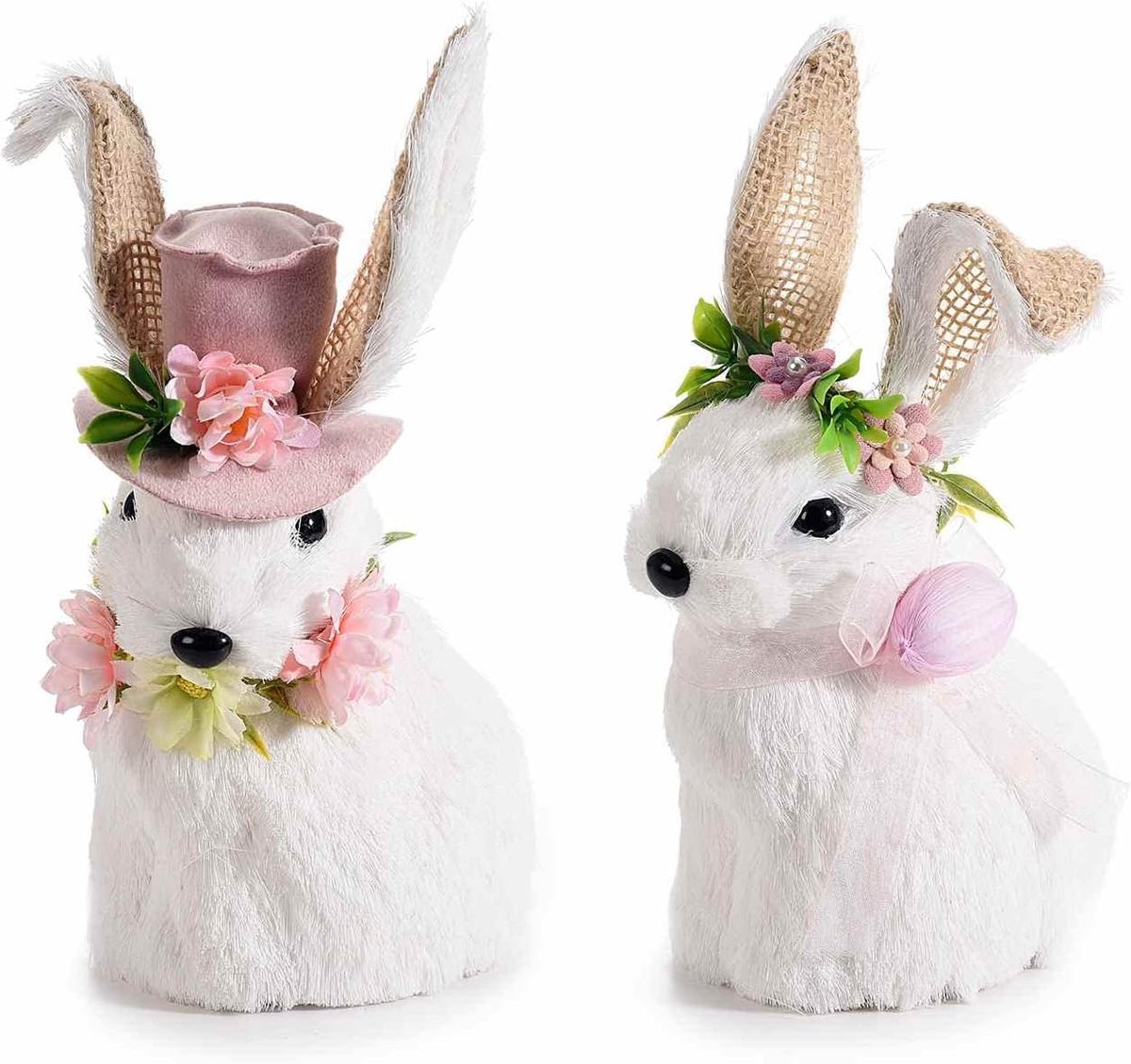 Maruccia - Decoratieve paashaas van natuurlijke vezels - handgemaakt - kleur wit - cadeau-idee voor Pasen - set van 2