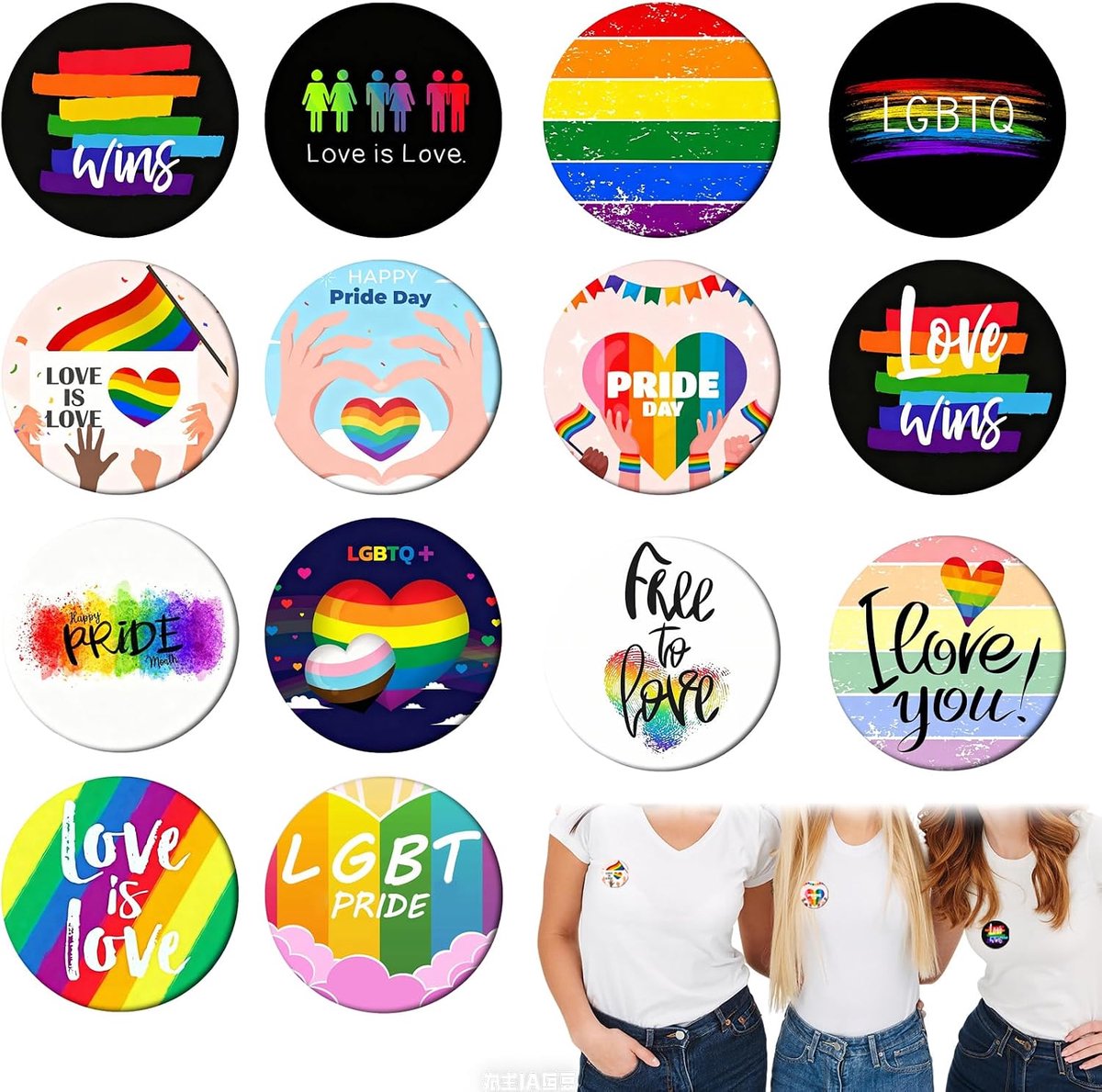 Regenboog Abzeichen Set van 15 – 44MM Happy Pride Day Buttons met Regenboog Vlag en Hart, RVS Ronde Badge Pins voor Kleding, Tassen en Pride Evenementen