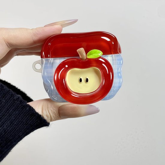 Hoesje voor Airpods 3 met sleutelhanger, schattig 3D rood appelpatroon, zachte siliconen hoes voor vrouwen en meisjes, anti-val, schokbestendige beschermhoes voor AirPods 3e generatie — afbeelding 2