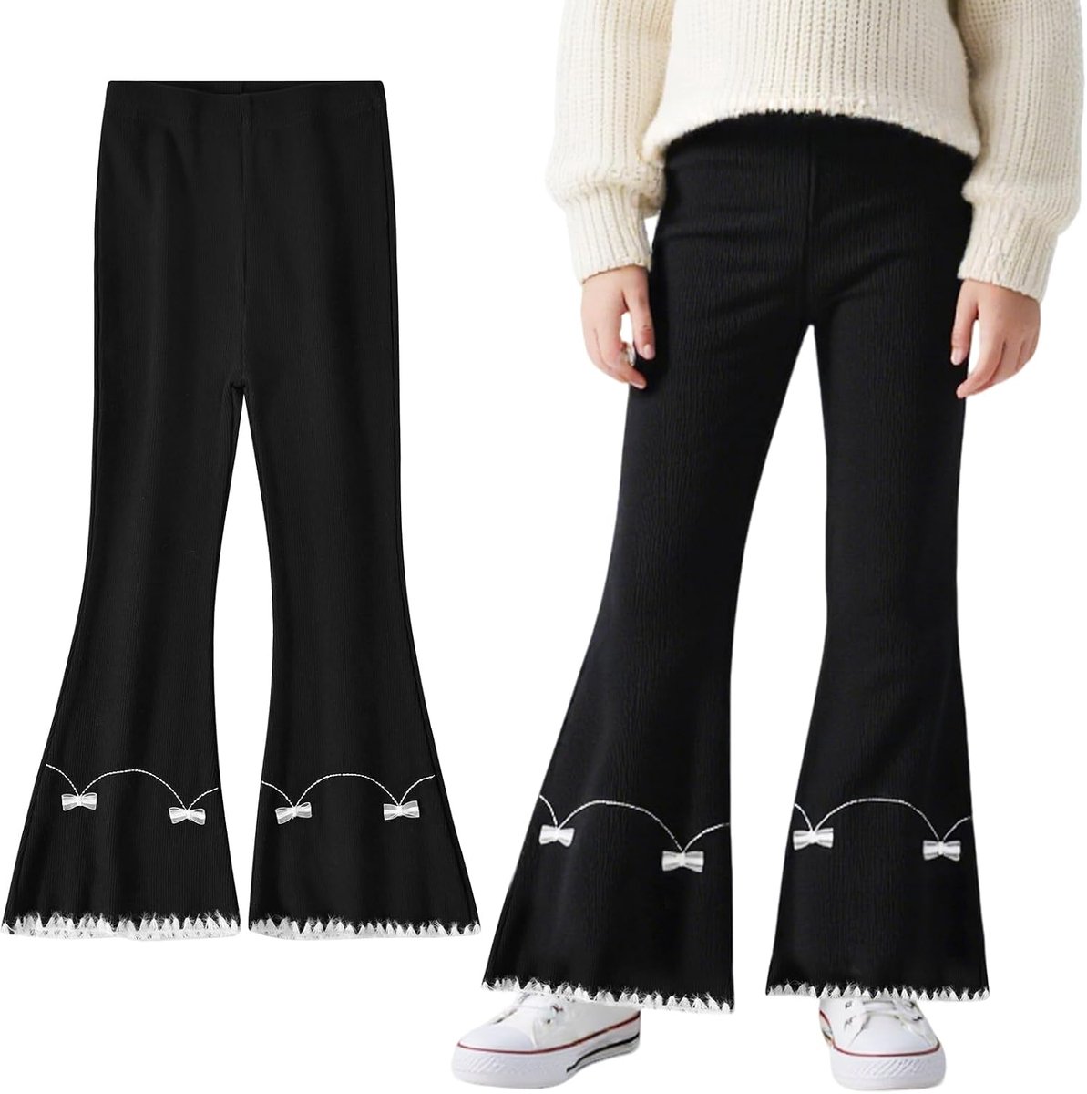 Legging Flare Jeans Voor Meisjes Stretch Bootcut Broek Katoen Flared Legging Kids Flare Broek Lange Uitlopende Yoga Broek Voor Vrije Tijd Lopen Lente Herfst Gebreide Broek Voor 3-11 Jaar