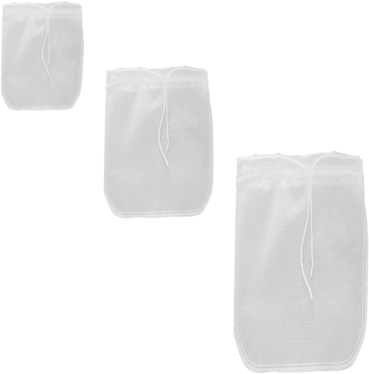 3 Stuks Nylon notenmelkzak, filterzak met trekkoord, Filterdoek Wasbaar, voor jam, levensmiddelen, yoghurt, sap, koffie, thee, koken, keuken (3 Maten)