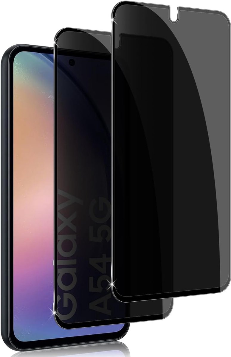 Displaybeschermfolie voor Samsung Galaxy A54 5G. 2 stuks, anti-spionage-privacy-glas, inkijkbescherming van gehard glas, HD, krasbestendig