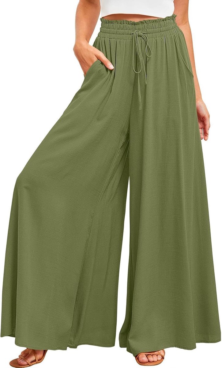 Broek Casual Elastische Taille Wijde Been Broek Loose Palazzo Broek Lounge Broek met Zak
