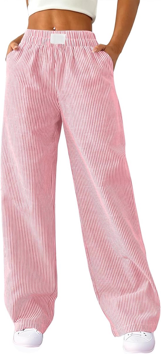 Damespyjama, zachte casual loungewear zomer 2025 loungebroek voor dames met zakken, katoenen nachtkleding