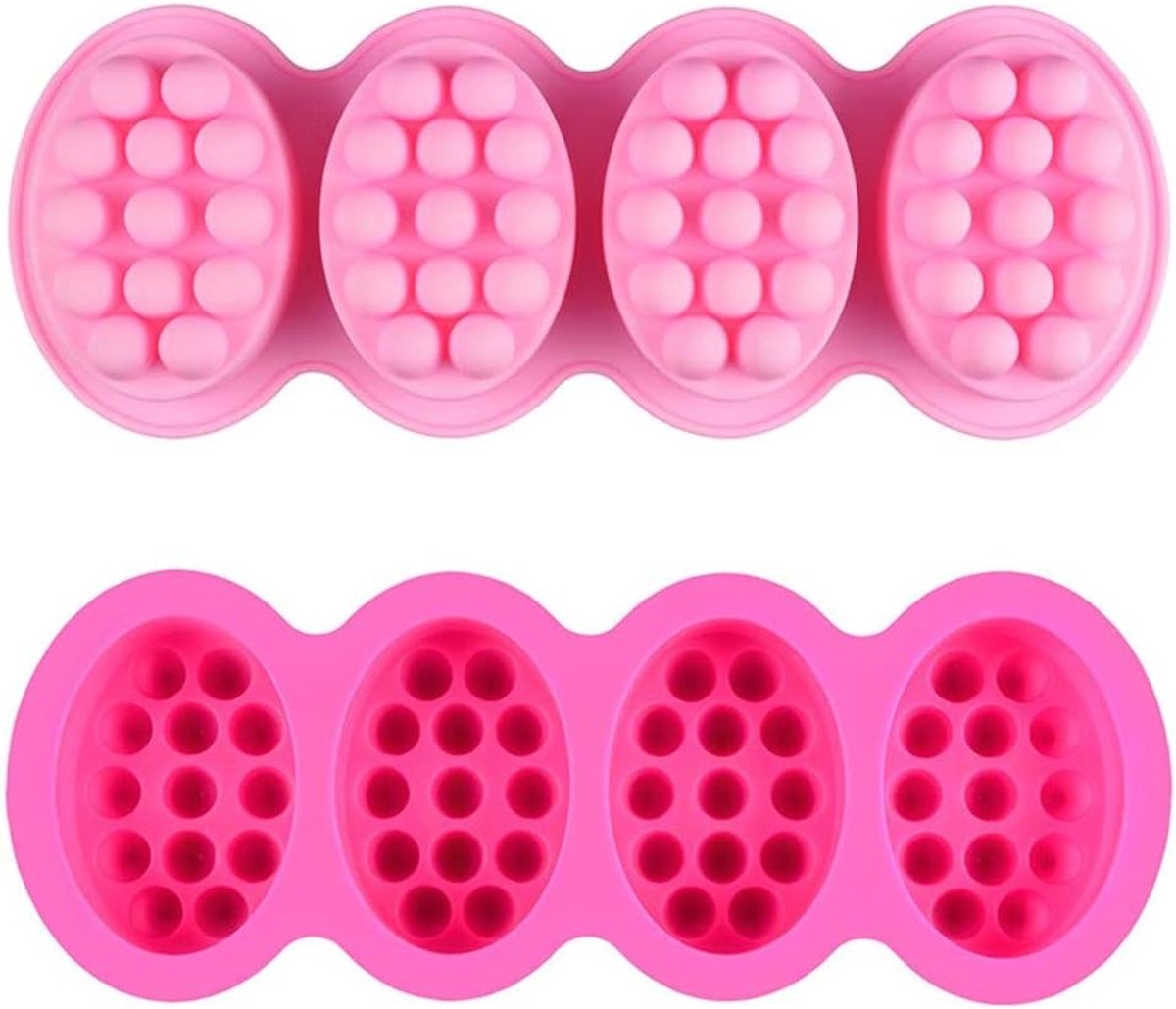 Zeepvorm, 4 holte ovale massagezeepvorm, koekje, chocoladetaartvorm, dienblad voor doe-het-zelf zelfgemaakte ambachten (roze)