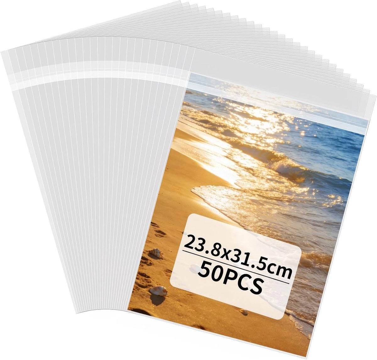 Zakken Zelfklevende, 50 Stuks 23.8 * 31.5cm Zelfklevende Cellofaanzakjes, Cellofaanzakken met Plakstrip, voor Tijdschrift, Documenten, Notitieboekjes