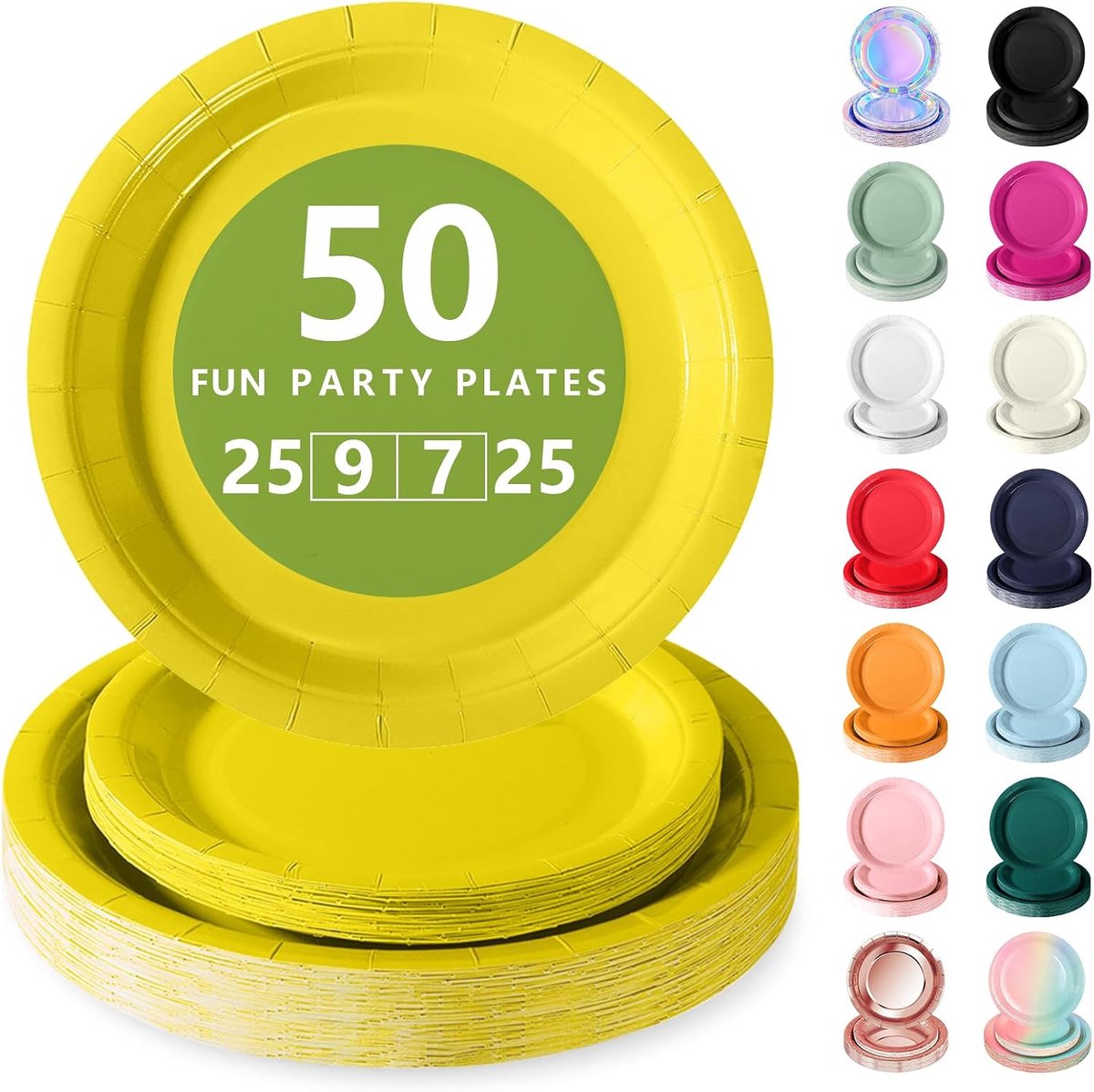 Geel Papieren Borden Set - 50 Delig Feestservies - 25 Dienborden 23cm + 25 Dessertborden 18cm - Voor Verjaardagen, Feesten & Gezelligheid