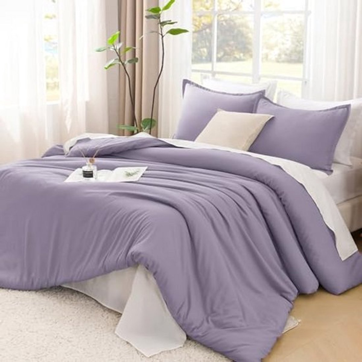 Litanika Dekbedset, grijspaars, twin/twin XL, 2-delig, lichtgewicht, effen beddengoed, donzige beddengoedset voor alle seizoenen (dekbed van 167 x 229 cm en 1 kussensloop)
