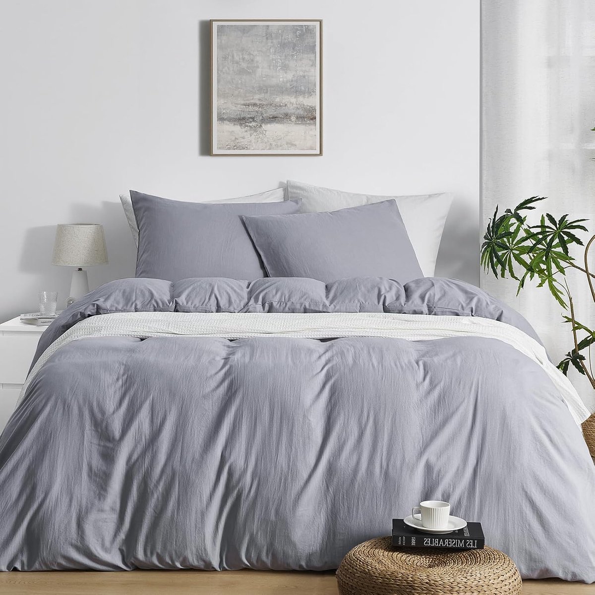 Dekbedovertrek Lichtgrijs 200 x 200 cm Microvezel Polyester Ultra Zacht met Wasafwerking Oeko-TEX Wash Beddengoed Set Dekbedovertrek 200x200 + 2 Kussenslopen 80x80 met Rits