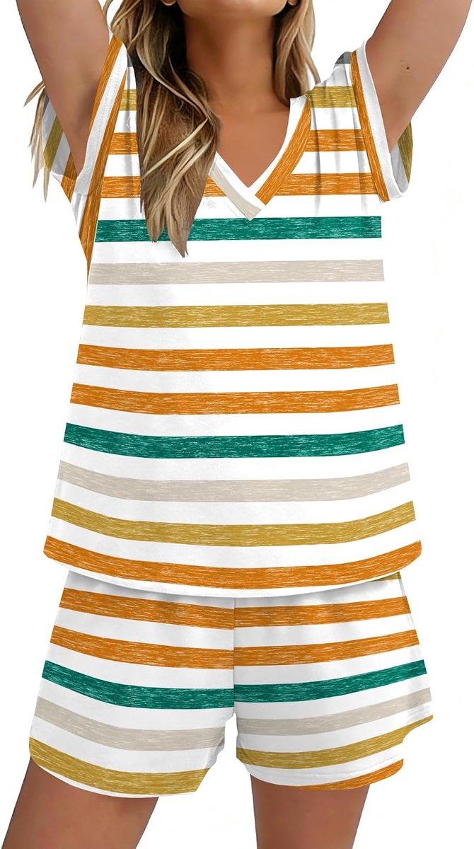 Pyjama voor dames korte mouwen pyjama leuke pyjama set V-hals loungewear sets voor vrouwen pyjama shorts tweedelige nachtkleding nachtkleding zachte kleding
