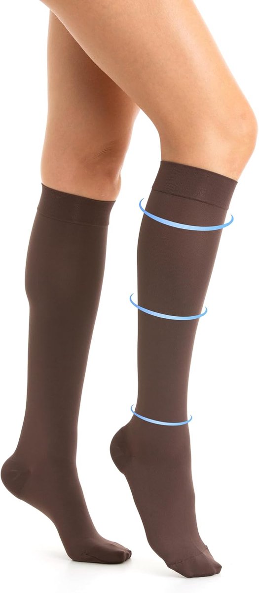 Compressiekousen voor Dames, Open en Gesloten Teen,Zachte kniekousen, compressiekousen met gegradueerde druk 23-32 mmHg, klasse 2-K2