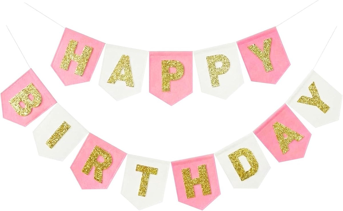 Gelukkige Verjaardag Banner Vooraf Gespannen Verjaardagsbord Decoraties voor Meisjes Jongens Kleurrijke Wanddecoratie Feestbenodigdheden Foto Props Achtergrond (Roze Goud)