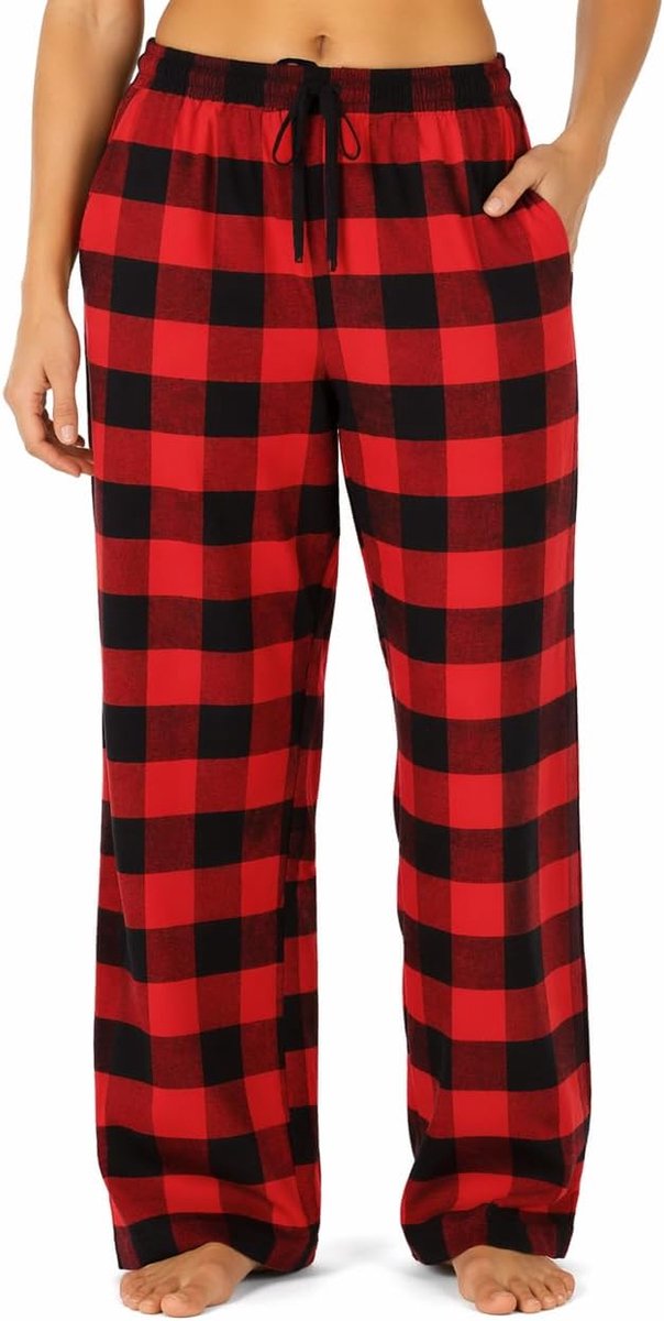 Flanellen Pyjamabroek 100% Katoen, Geruit, Zacht & Ademend, Met Trekkoord & Zakken Winter Slaapkleding