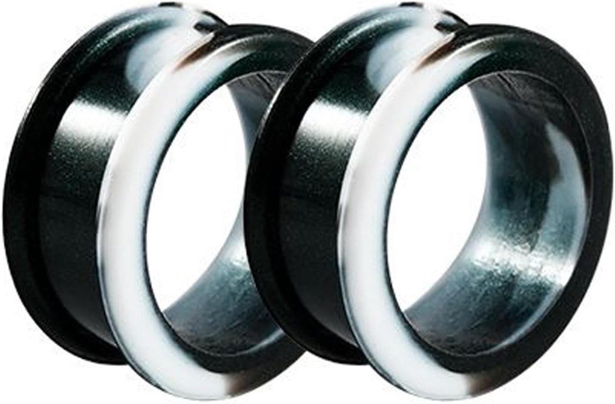 Tunnel 25mm Silicone, Tunnel Flexibel Zacht Marmer Look Tweekleurig Piercing Sieraden Oorstekers, zwart-wit