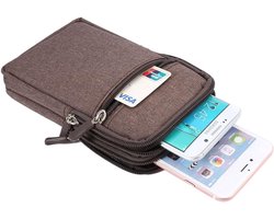 Multifunctionele Verticale Strepen Pouch Bag Case Ritssluiting Karabijnhaak voor Nomu M8 (2019) - Bruin (17 x 10,5 cm)
