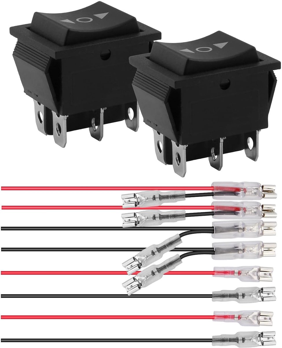 2 stuks Momentane tuimelschakelaar 12V 16A 6-polig, DPDT polariteitsinverter (AAN)-UIT-(AAN), 3-positie tuimelschakelaar met kabel, wisselschakelaar voor DC-motorbesturing auto boot