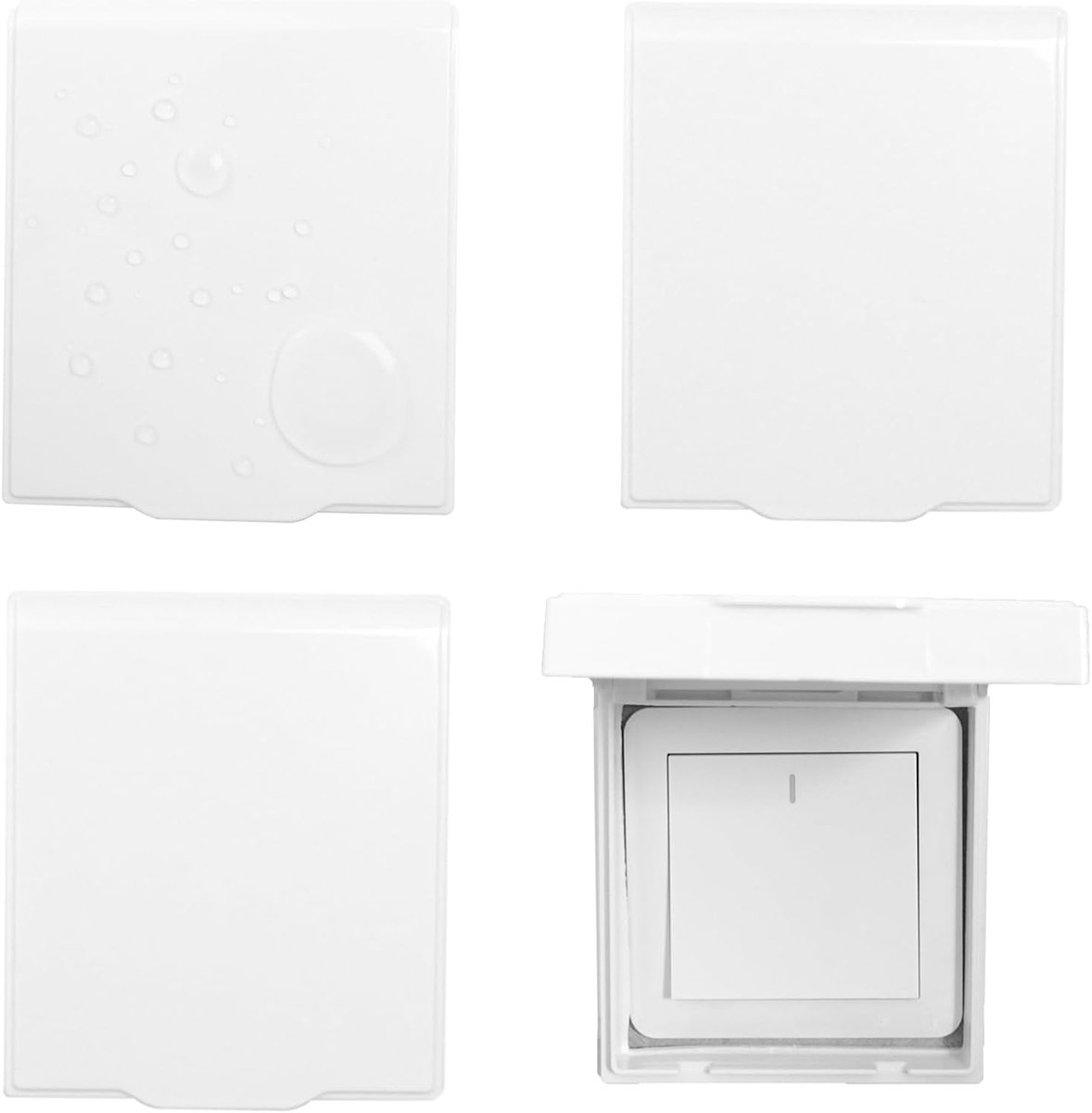 4 stuks 86 x 86 mm schakelaar, type 86 lichtschakelaar, flip-stopcontact, afdekking, kunststof stopcontactafdekking, inbouw, flinterdun, zelfklevend, waterdicht, stopcontactbescherming, afdekkingen