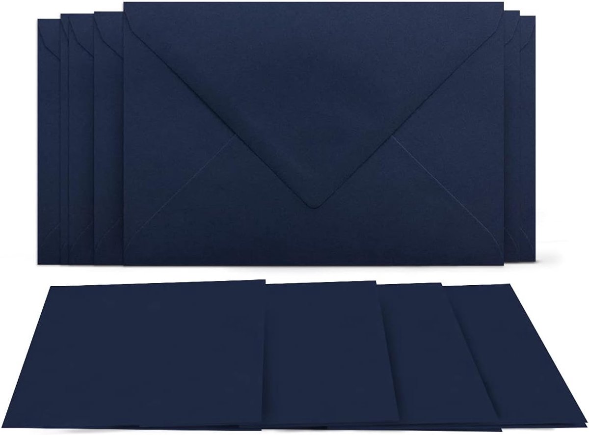 25 vouwkaarten met enveloppen set donkerblauw - DIN A6 blanco dubbele kaarten 14,8 x 21 cm (160 g/m²) - DIN C6 envelop 11,4 x 16,2 cm (80 g/m²) nat lijmen - wenskaarten uitnodigingskaarten bruiloft