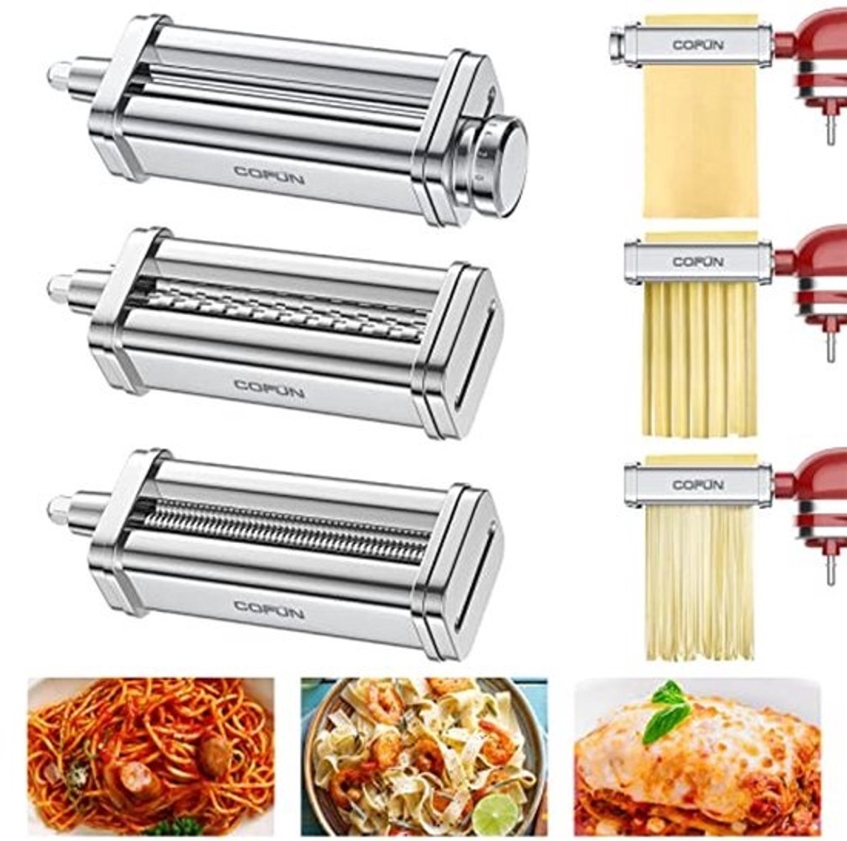 Pastamachine accessoires voor het maken van verse pasta - Set voor rollen en snijden van spaghetti en fettuccine
