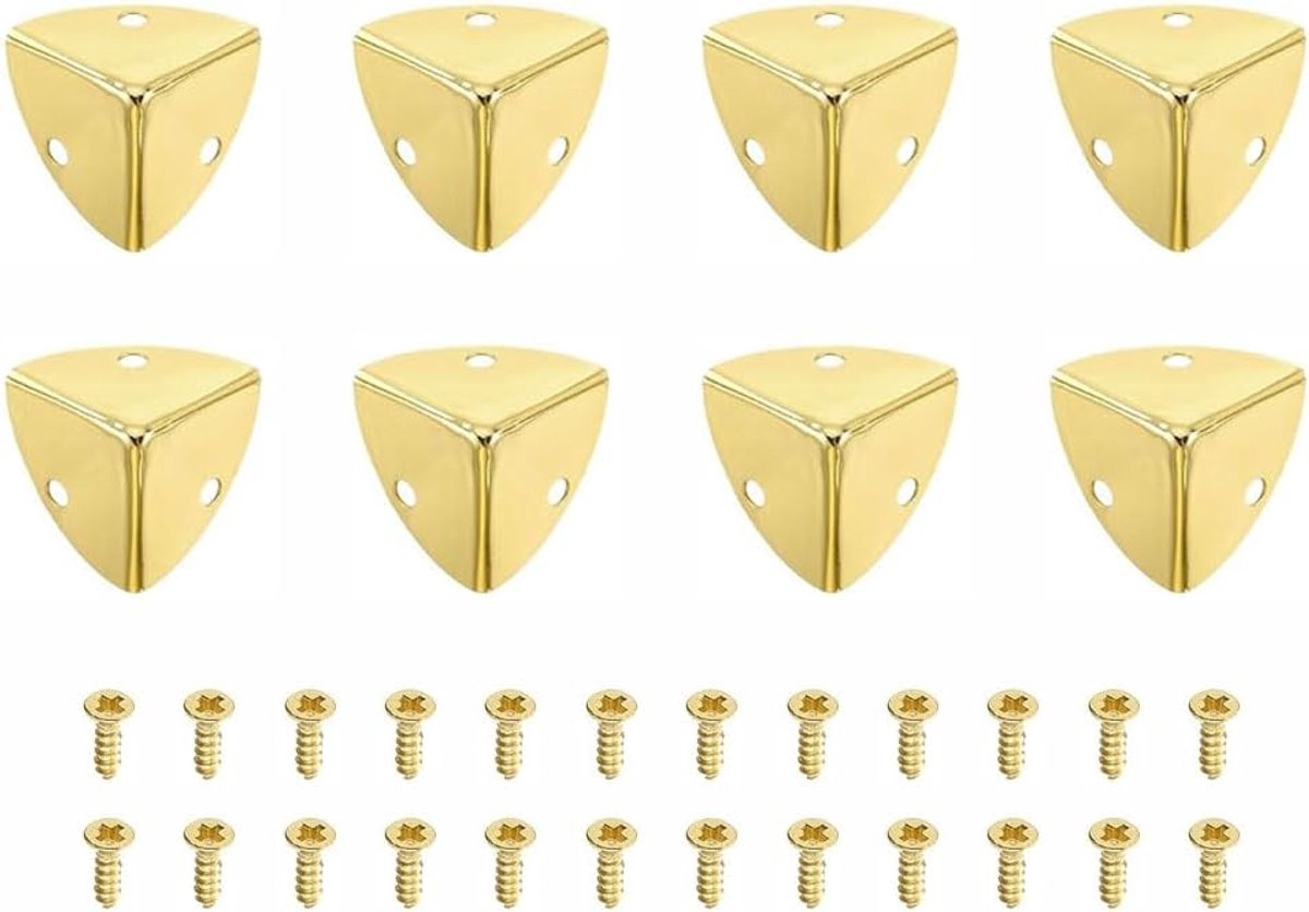 8 stuks 4 x 4 x 4 cm metalen doos hoekbeschermers met 24 schroeven, vintage skiffers corrosiebestendig metalen materiaal, voor tafelhoeken en bureauhoeken (lichtgoud)