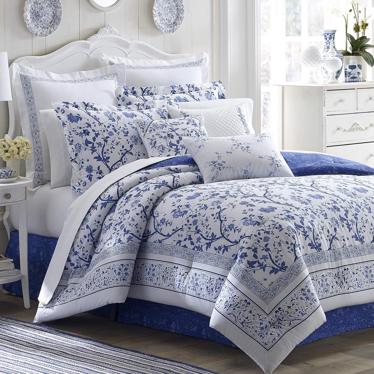 Ashley Charlotte Beddengoedset, katoen, blauw, kingsize
