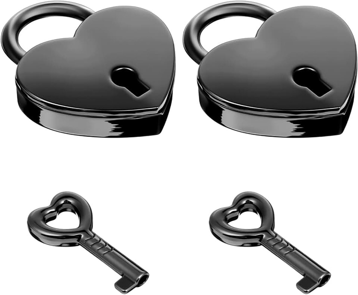 Lens 2 stuks klein hartslot met sleutel, mini-hartvormig hangslot, metaal, klein dagboekslot, mini-sieradenhangslot, notitieboeksloten voor dagboeken, halsketting, boekhangsloten