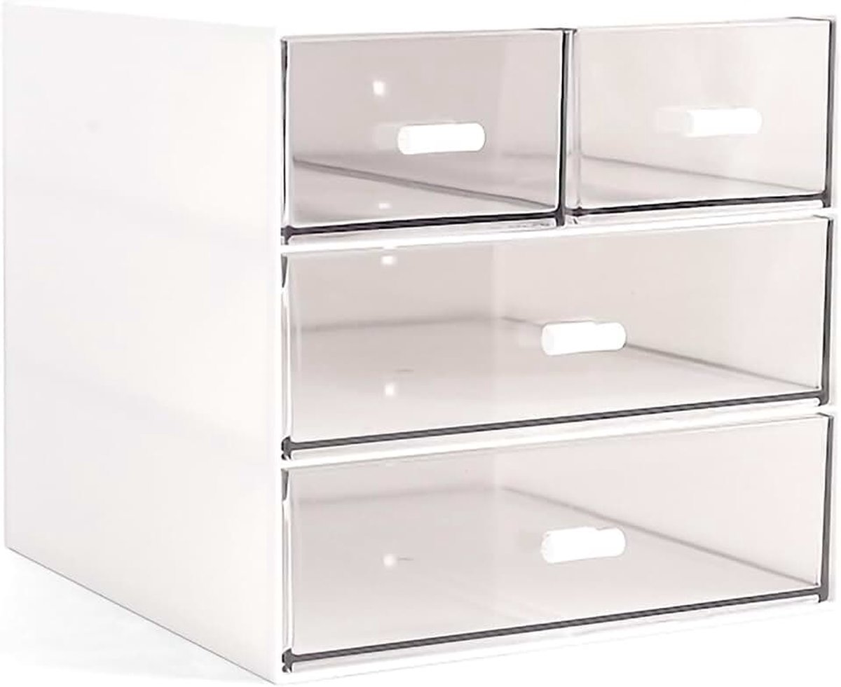 Opbergdoos for lades, make-updoos for studenten, transparante, gespleten plastic opbergdoos, opbergdoos for het sorteren van sieraden (Color : D-style-white)