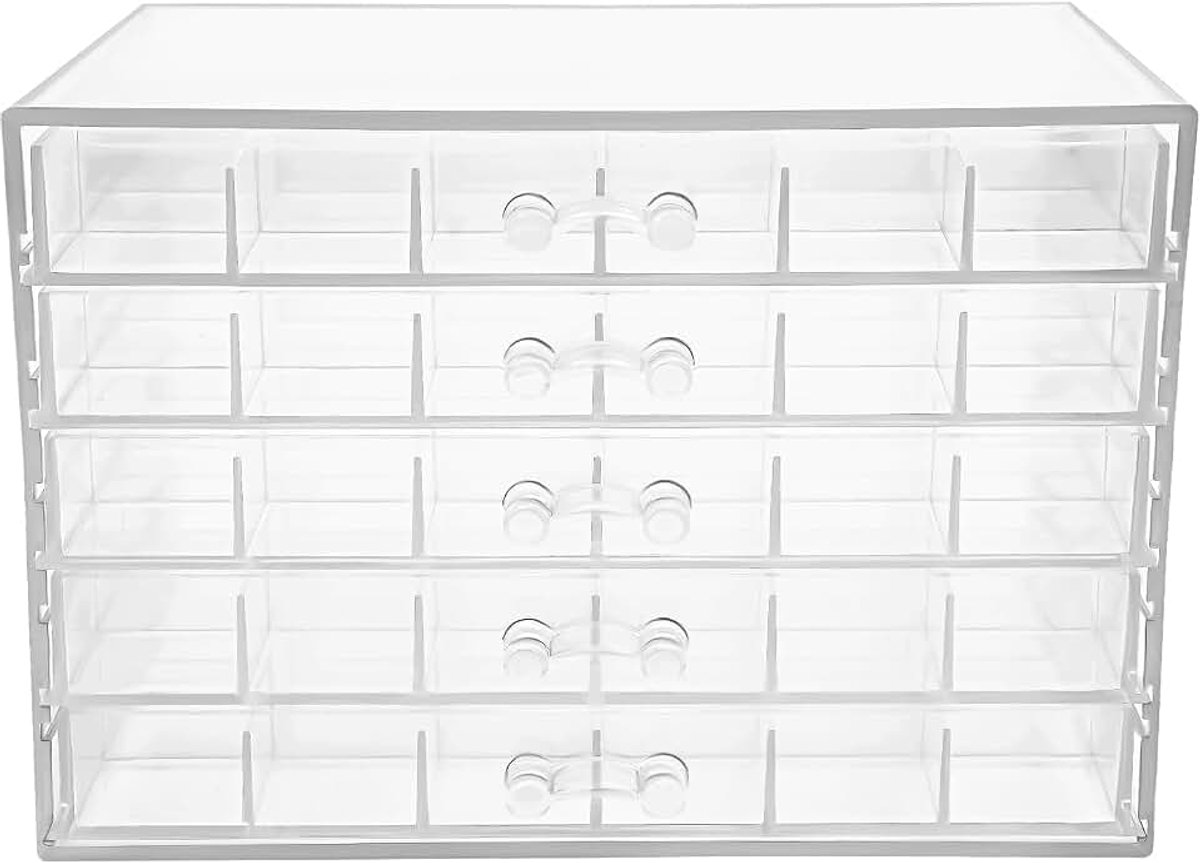 Opbergdoos met 120 vakken, 5 lagen van acryl, organizer met laden en afgeronde hoeken, sieradenstandaard met handgrepen, geschenkdozen voor nagelkunst en sieraden, voor thuis en salon