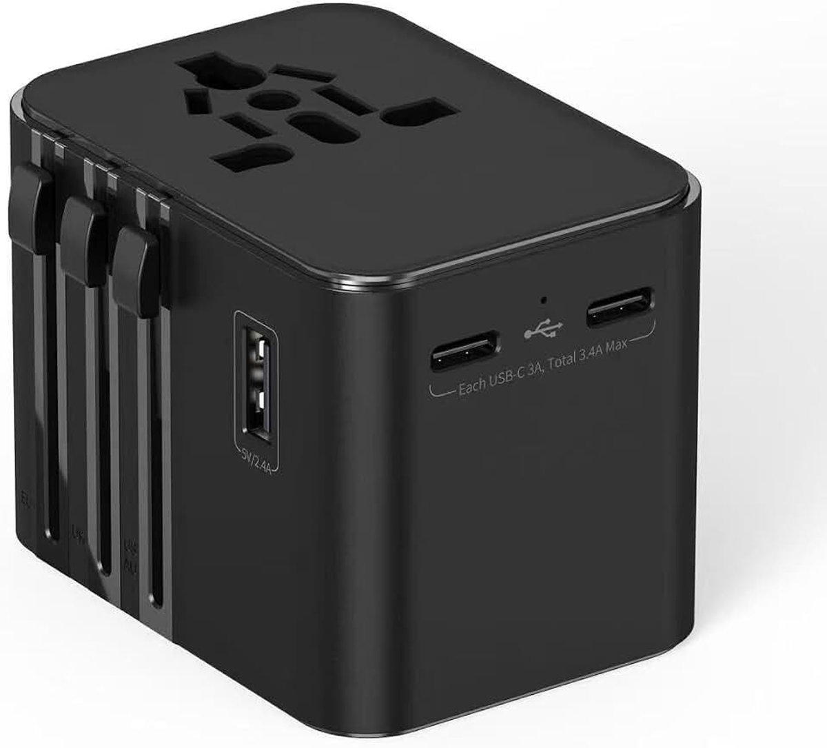Wereldwijd, universele reisstekker met 1 USB A en 2 USB C, internationale stekker, travaladapter voor Duitsland, VS, Engeland, Australië, Japan, Travel Essentials