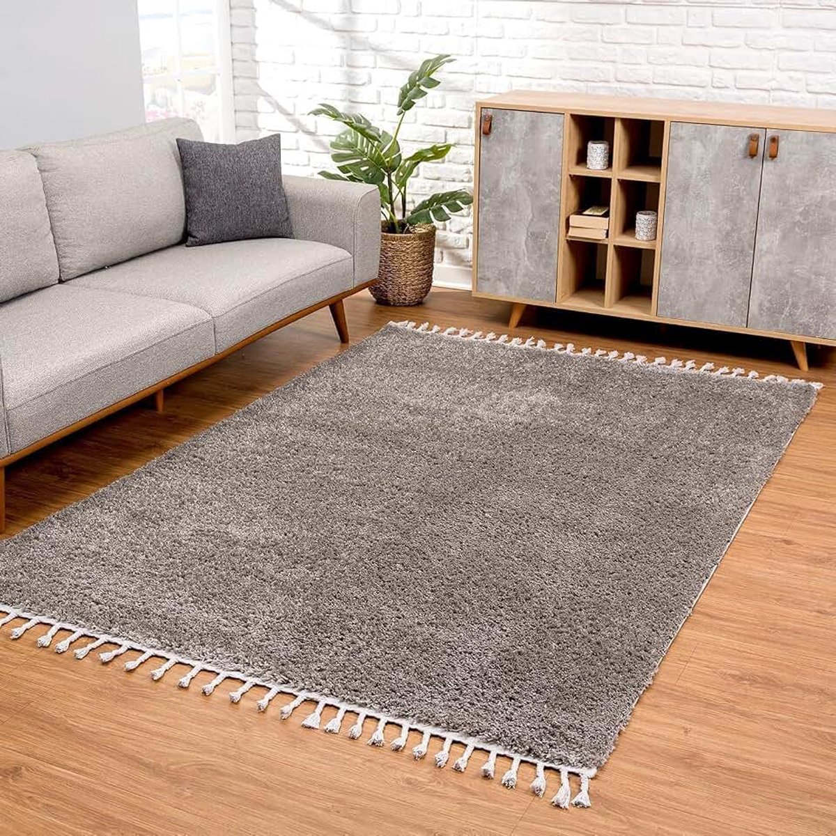 Shaggy hoogpolig grijs - 140x200 cm effen - moderne tapijten met franjes