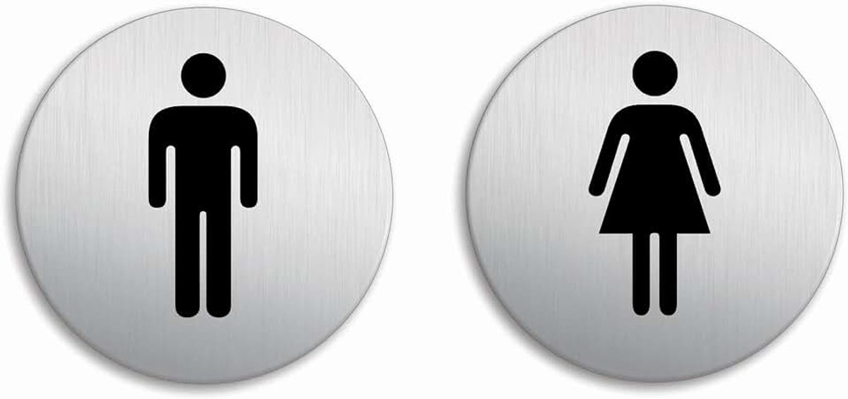 WC Dames en Heren set van 2 Ø 100 mm Toiletbord roestvrij stalen look zelfklevend No.53258-K