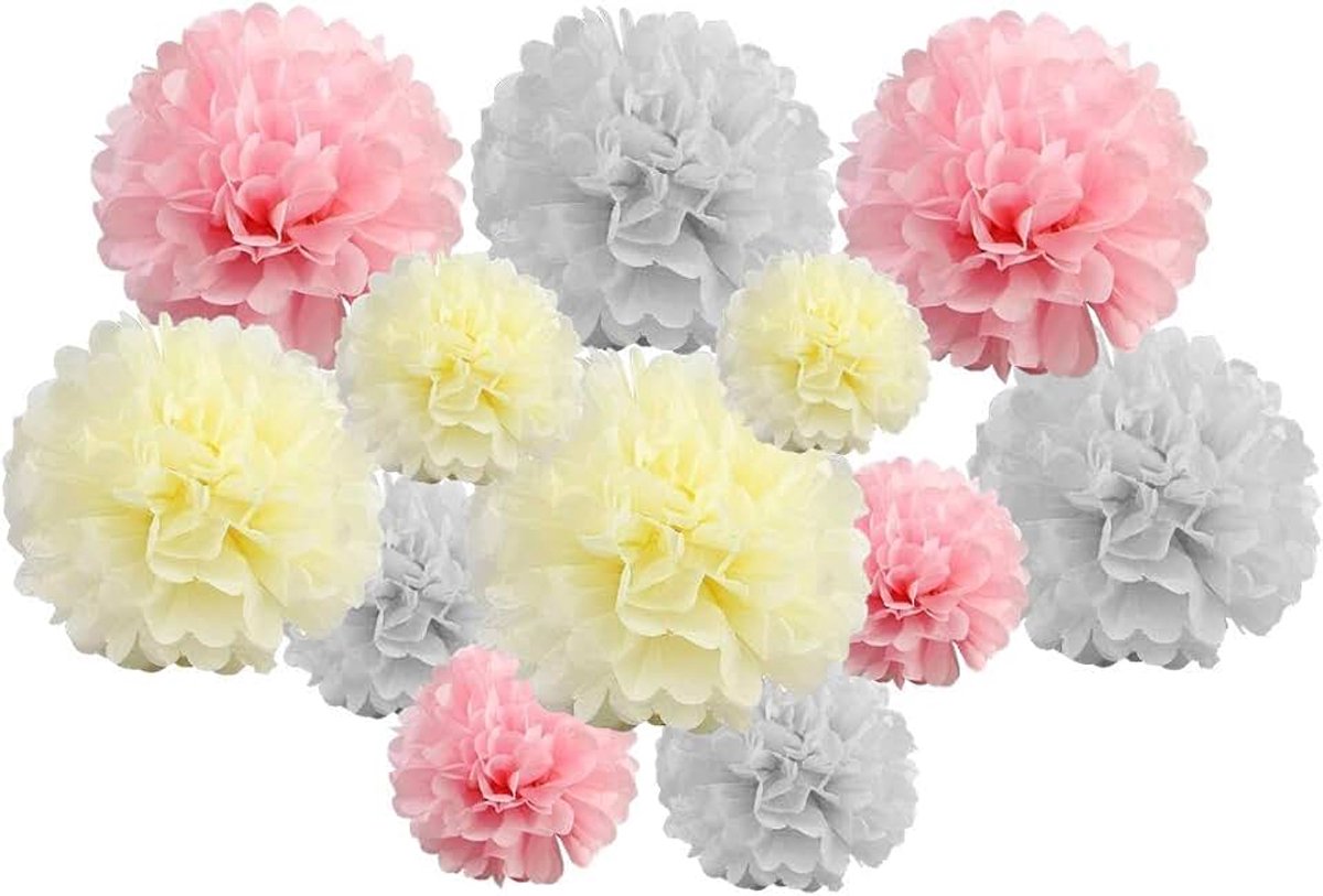 Tissue Papier Pompom Pom Pom Hangende Garland Bruiloft Party Decoraties (Baby Roze Schaduw, mix 20 cm & 25 cm))