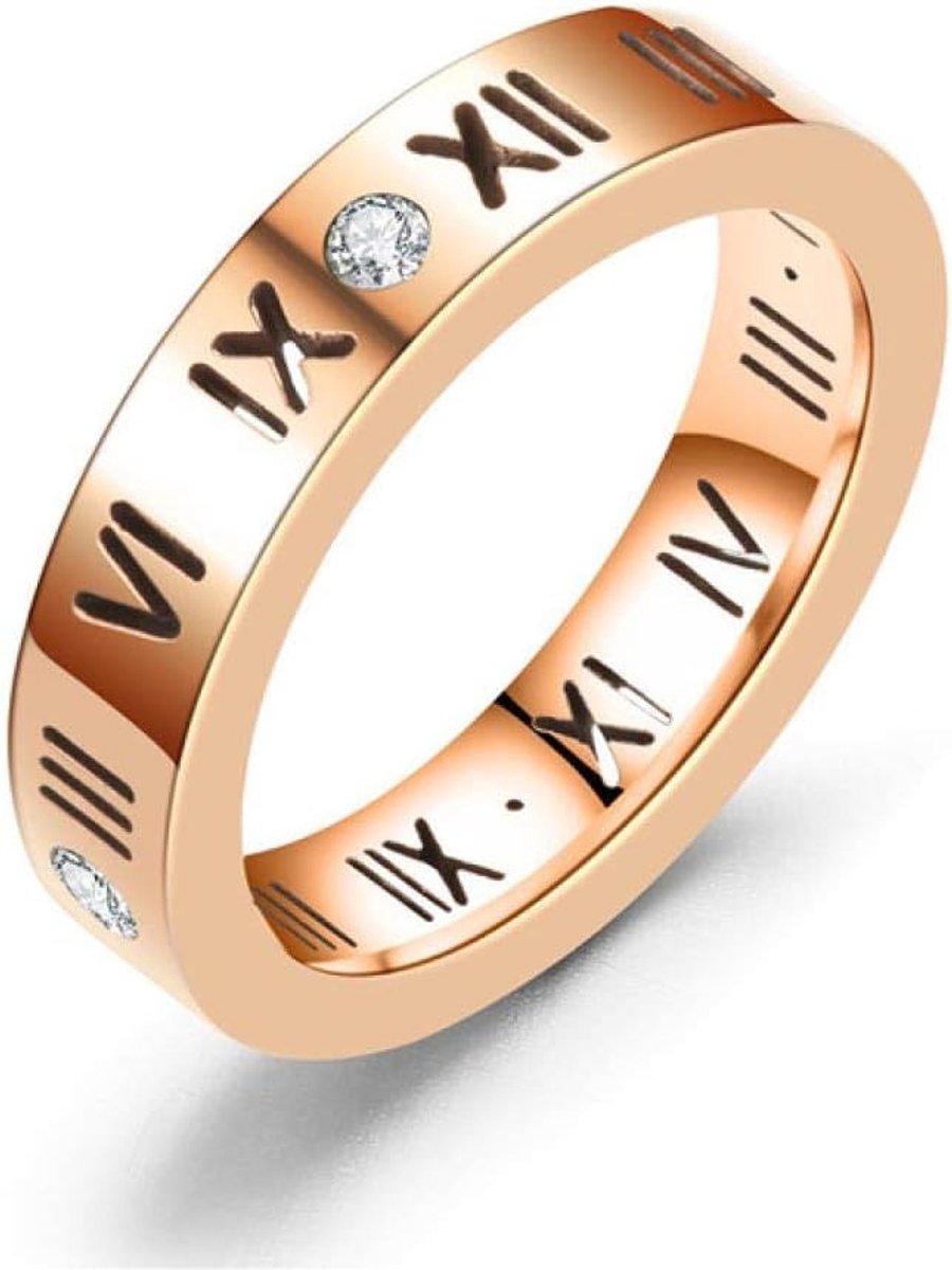 Goud RVS Crystal Ring Voor Vrouwen Heren Bruiloft Cadeau Verlovingsring, 8,Rose Goud