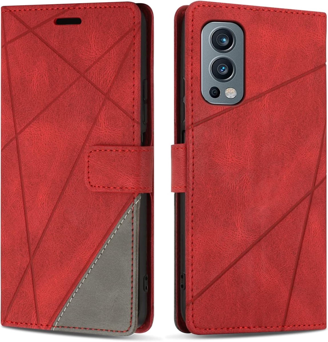 Hoesje voor OnePlus Nord 2 5G, Premium Lederen Portemonnee Beschermhoes Telefoonhoesjes met Kaartenvakken Beschermhoesje voor OnePlus Nord 2 5G, Rood