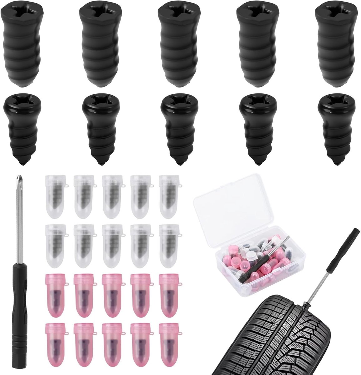 Bandenreparatieset auto - Transparant - 30 stuks - Rubber en Staal - Voor Auto's en Motoren