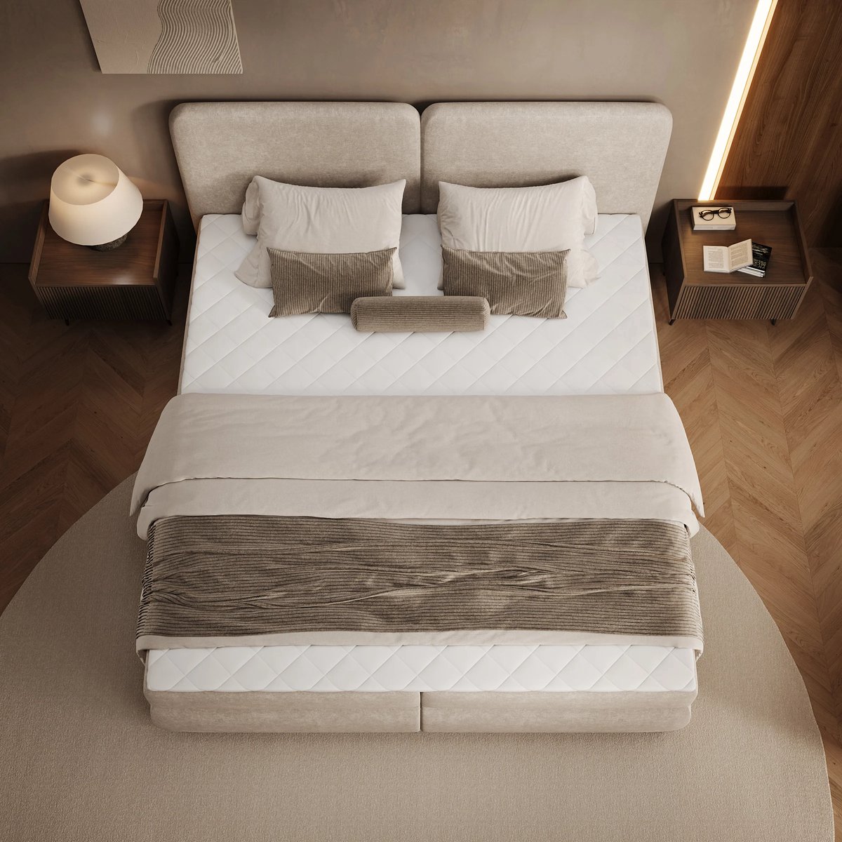 Meubella - Novu - Boxspring met opbergruimte - Stof beige - 180x200 cm thumbnail 6
