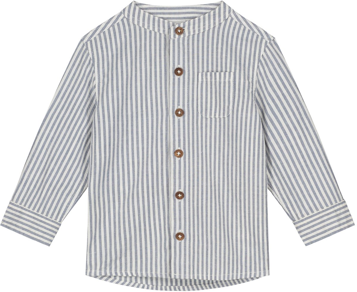 Prénatal Blouse - Kinderkleding Jongens - Blouse Jongens - 80% katoen - 20% linnen - Dark Milky Blue - Maat 116