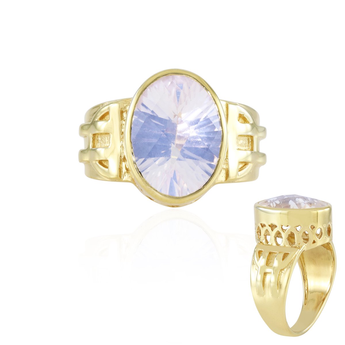 Cavill - Luxe damesring - 925 Sterling Zilver verguld - Maanblauwe kwarts 4,321 ct - Ovaal dambord geslepen Braziliaanse edelsteen
