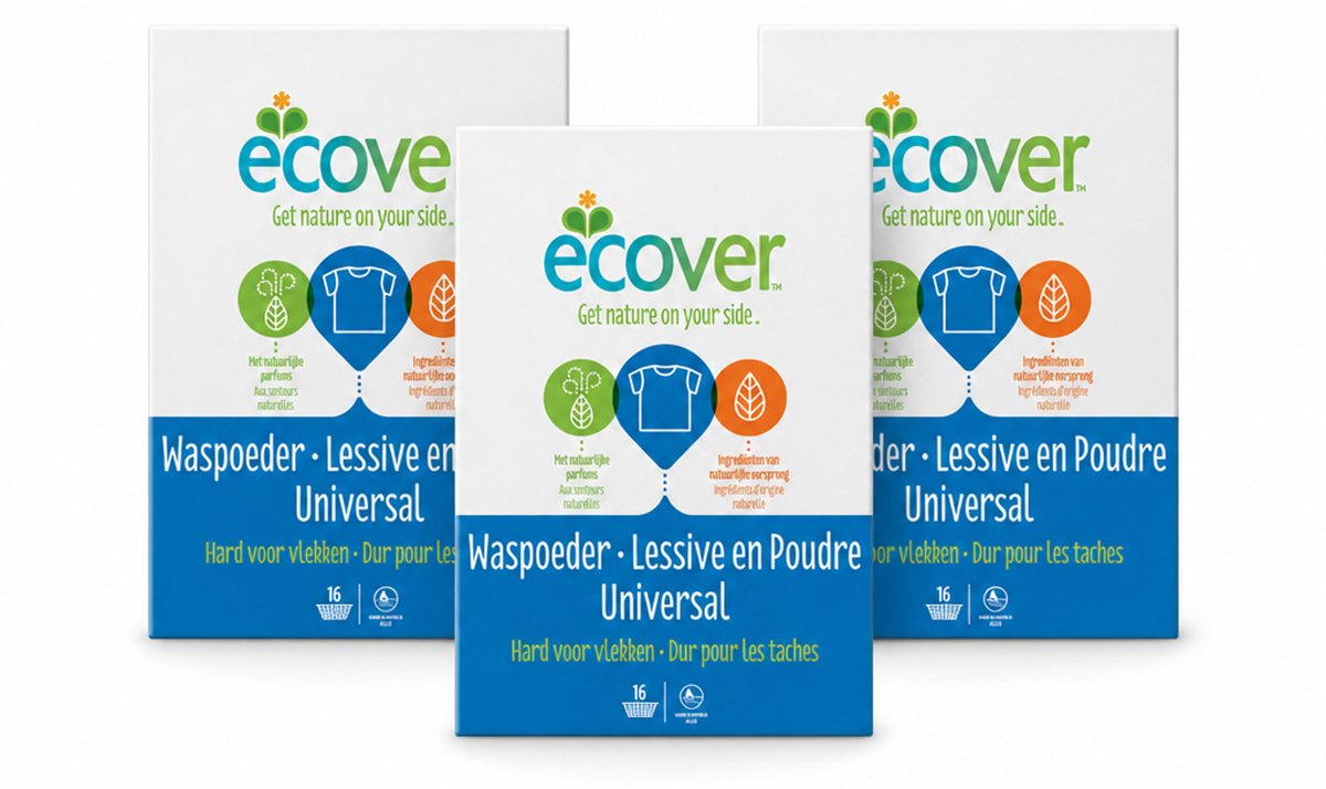 3 x Ecover - Waspoeder Universal - Voor witte & bonte was - 1,2 kg - Voordeelverpakking - 3 stuks
